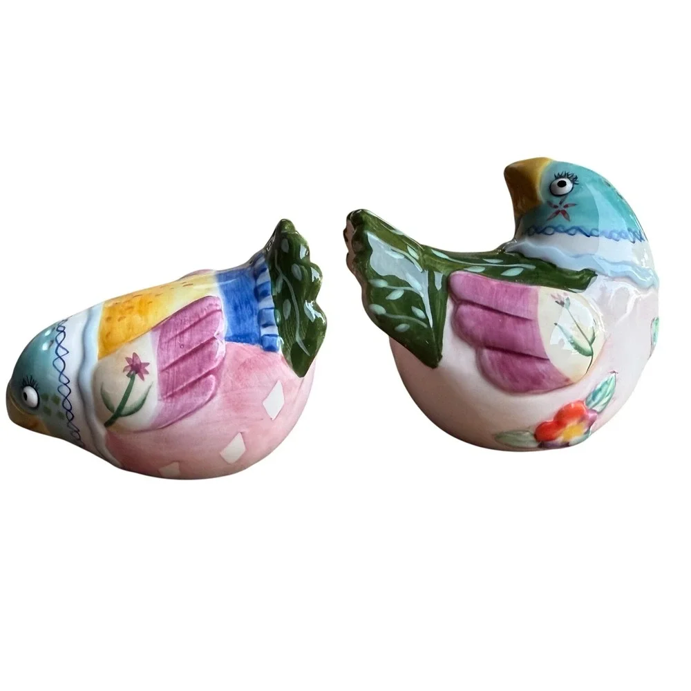 Fitz & Floyd Gypsy Chicks Ceramic Salt & Pepper Shakers Floral Handcrafted